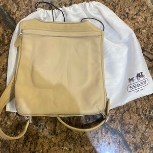 Beige Leather Coach Backpack Vintage 1990s (Hippie Slim 9405)size 11 x12..Rare